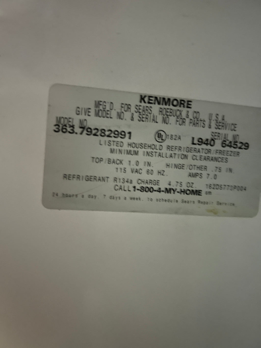 Used Kenmore Refirgerator/Freezer (White)