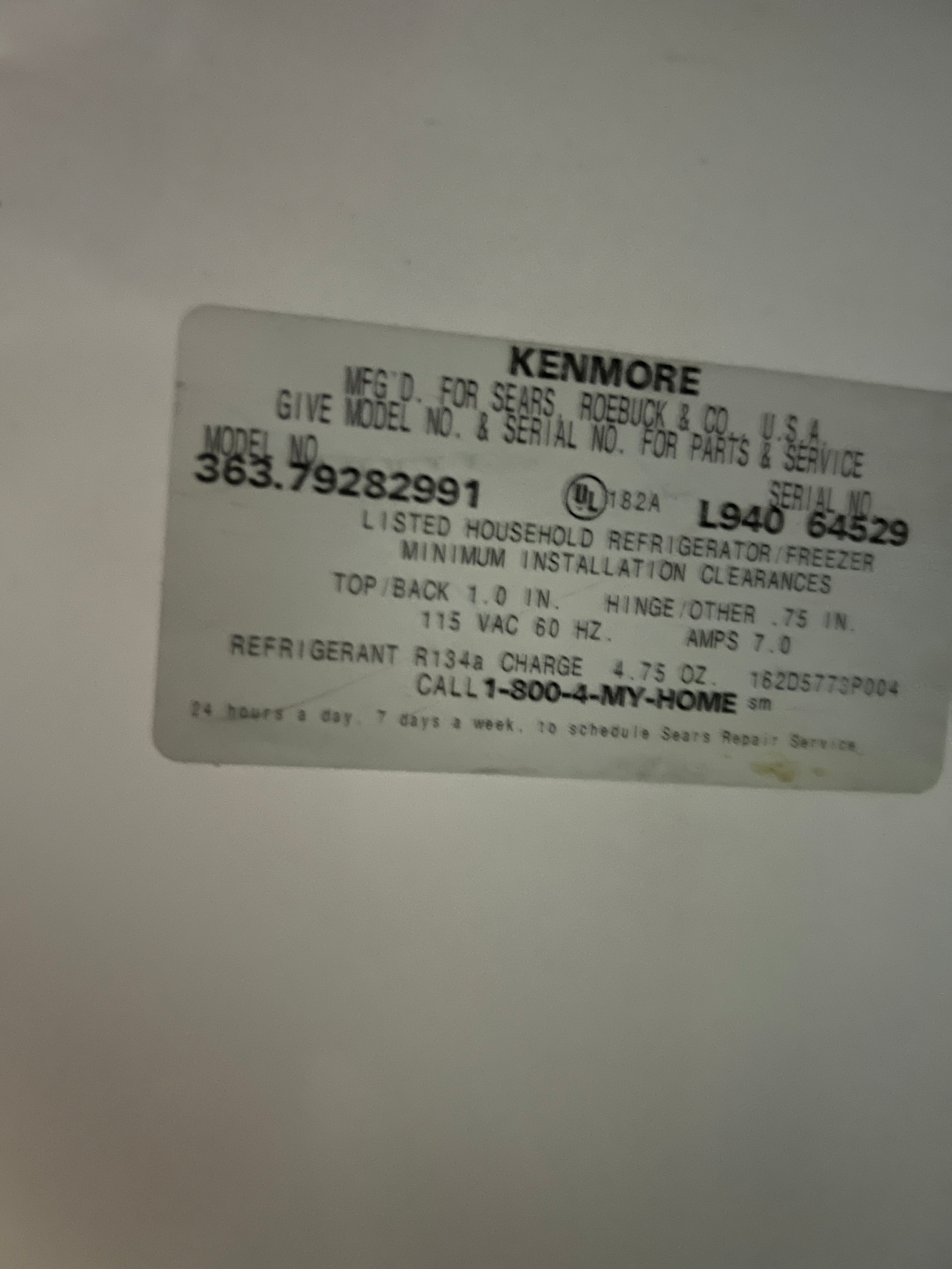 Used Kenmore Refirgerator/Freezer (White)