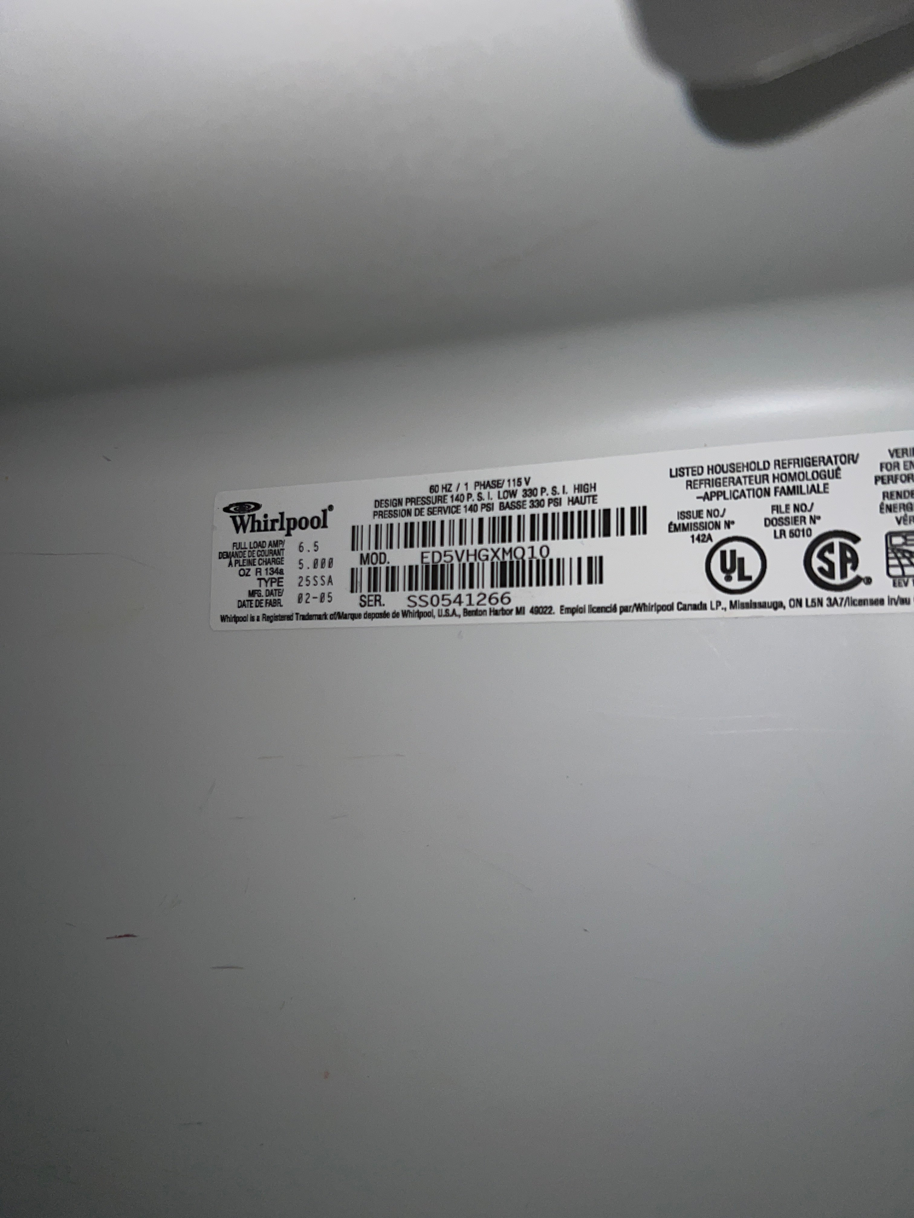 Used Whirlpool Refrigerator/Freezer (White)