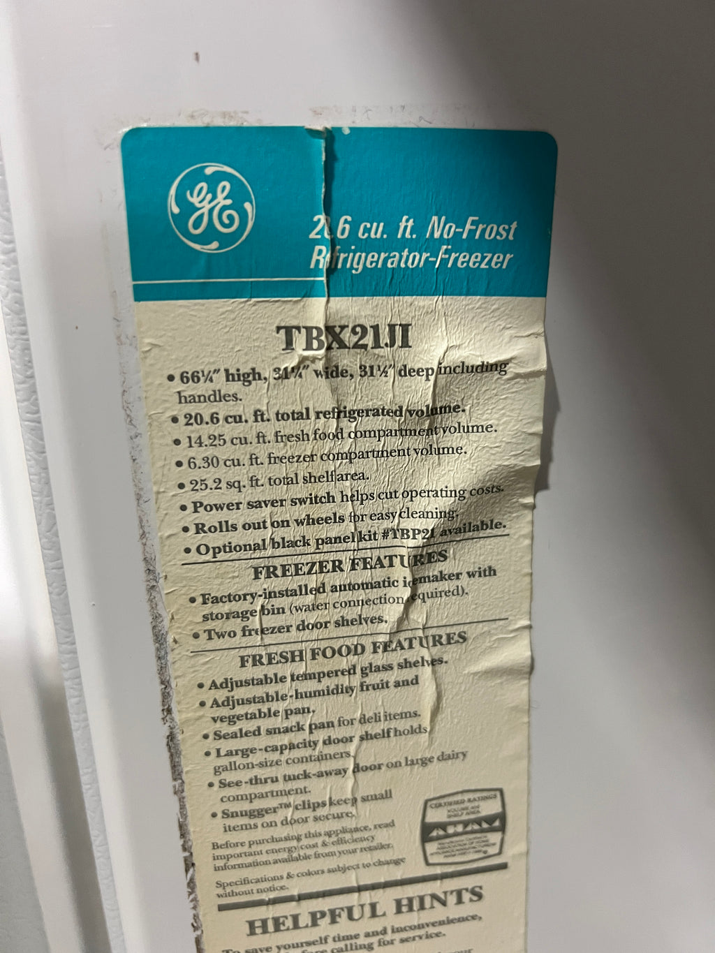 Used GE Refrigerator/Freezer (White)