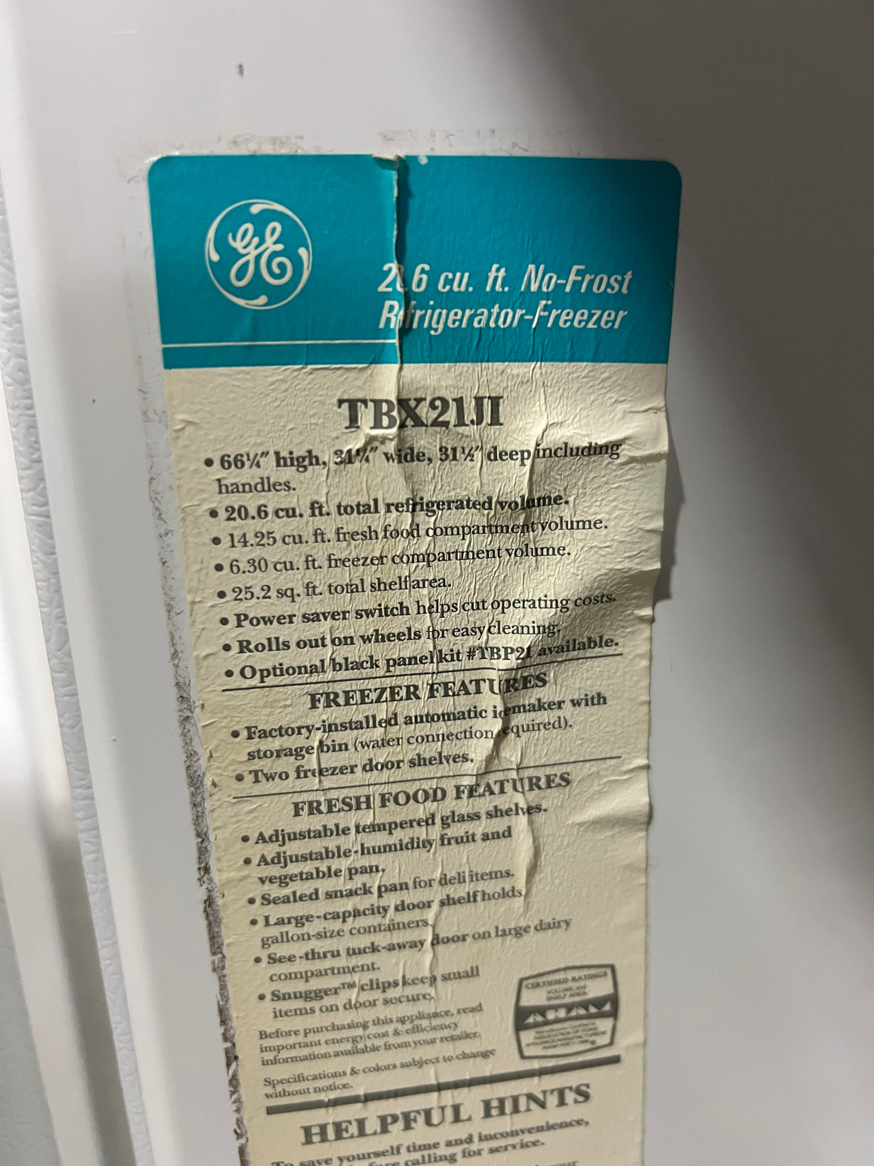 Used GE Refrigerator/Freezer (White)