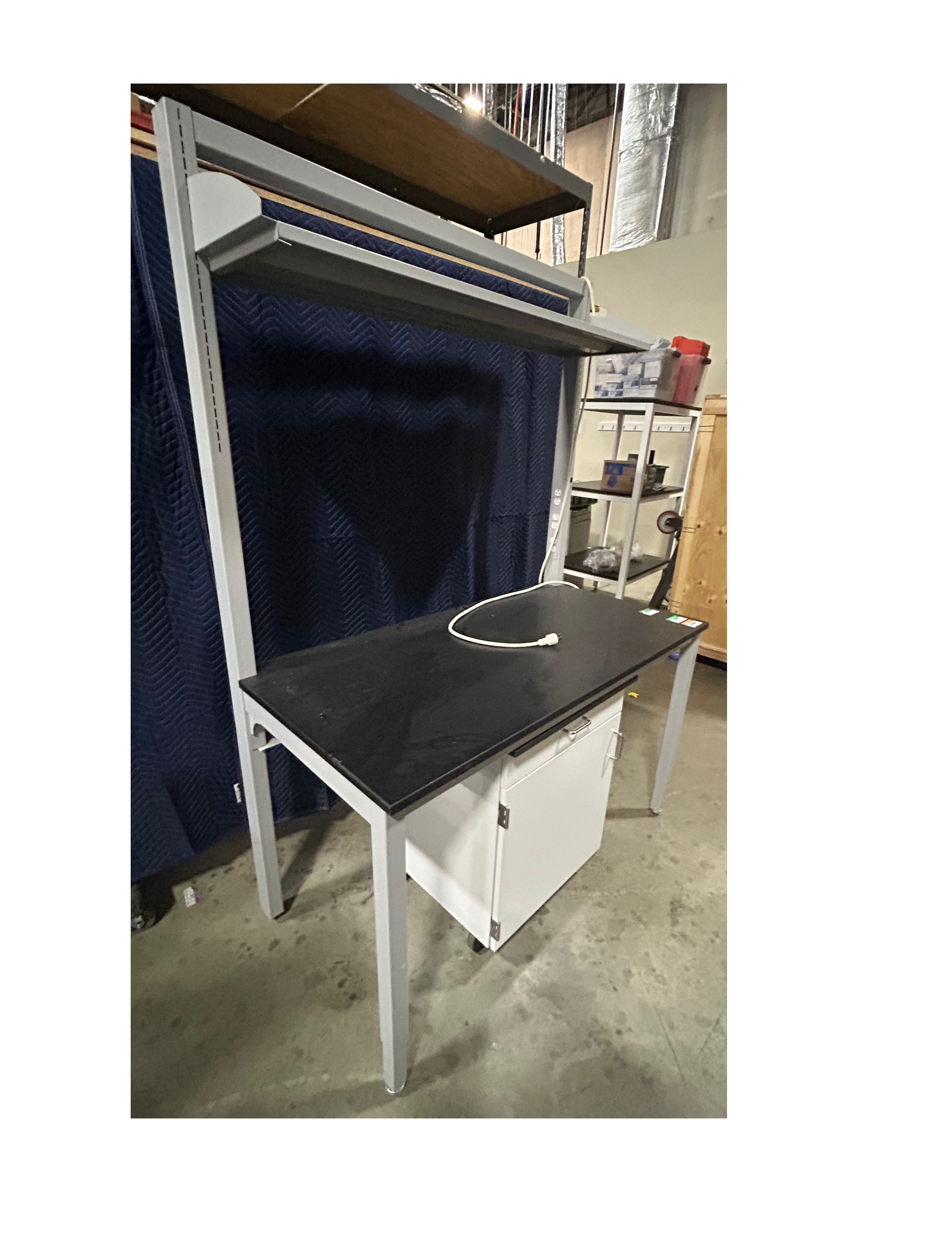 Used Lab/Work Bench With 1 High Shelf, 1 Cabinet With 2 Shelves And 1 Drawer