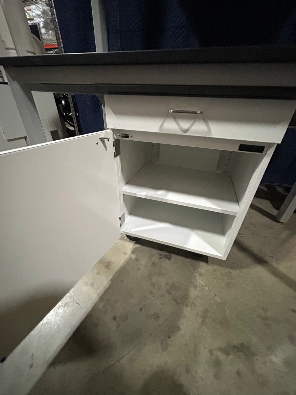 Used Lab/Work Bench With 1 High Shelf, 1 Cabinet With 2 Shelves And 1 Drawer