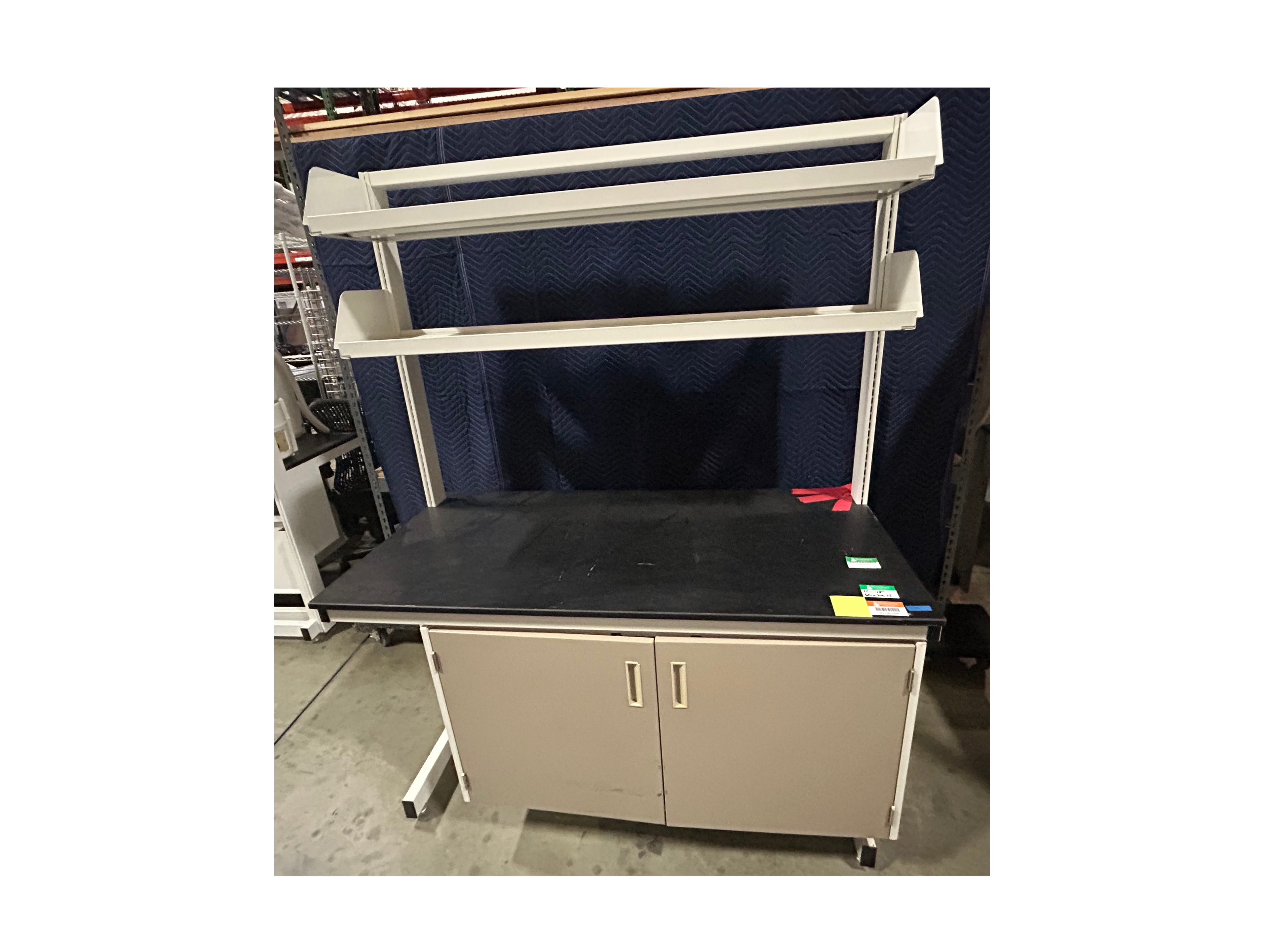 Used Lab/Work Bench With 2 High Shelves And 1 Cabinet