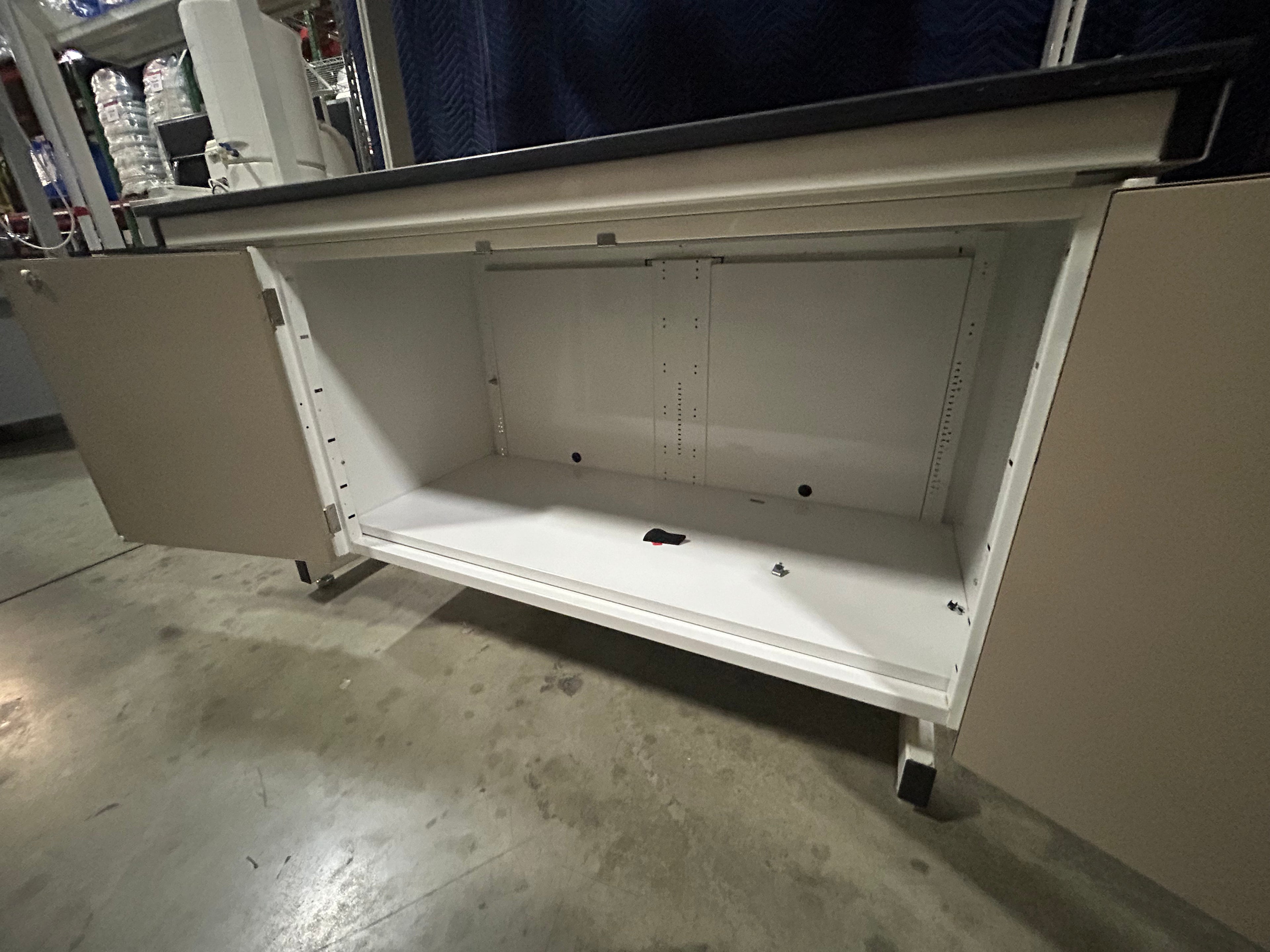 Used Lab/Work Bench With 2 High Shelves And 1 Cabinet